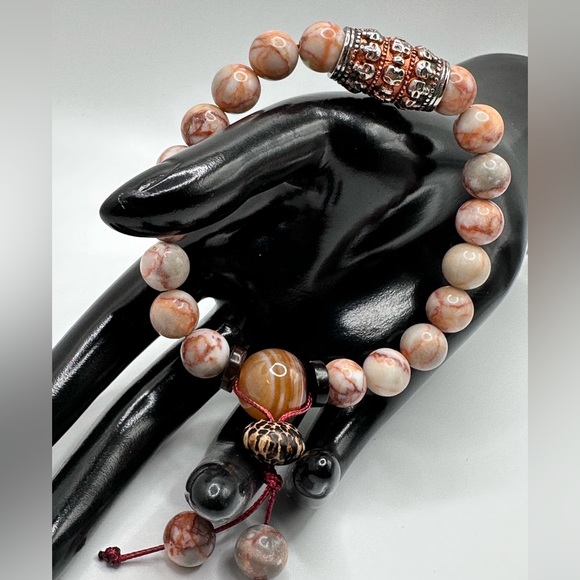 RED VEIN JASPER + AGATE NATURAL BRACELET size 7” - Picture 4 of 7